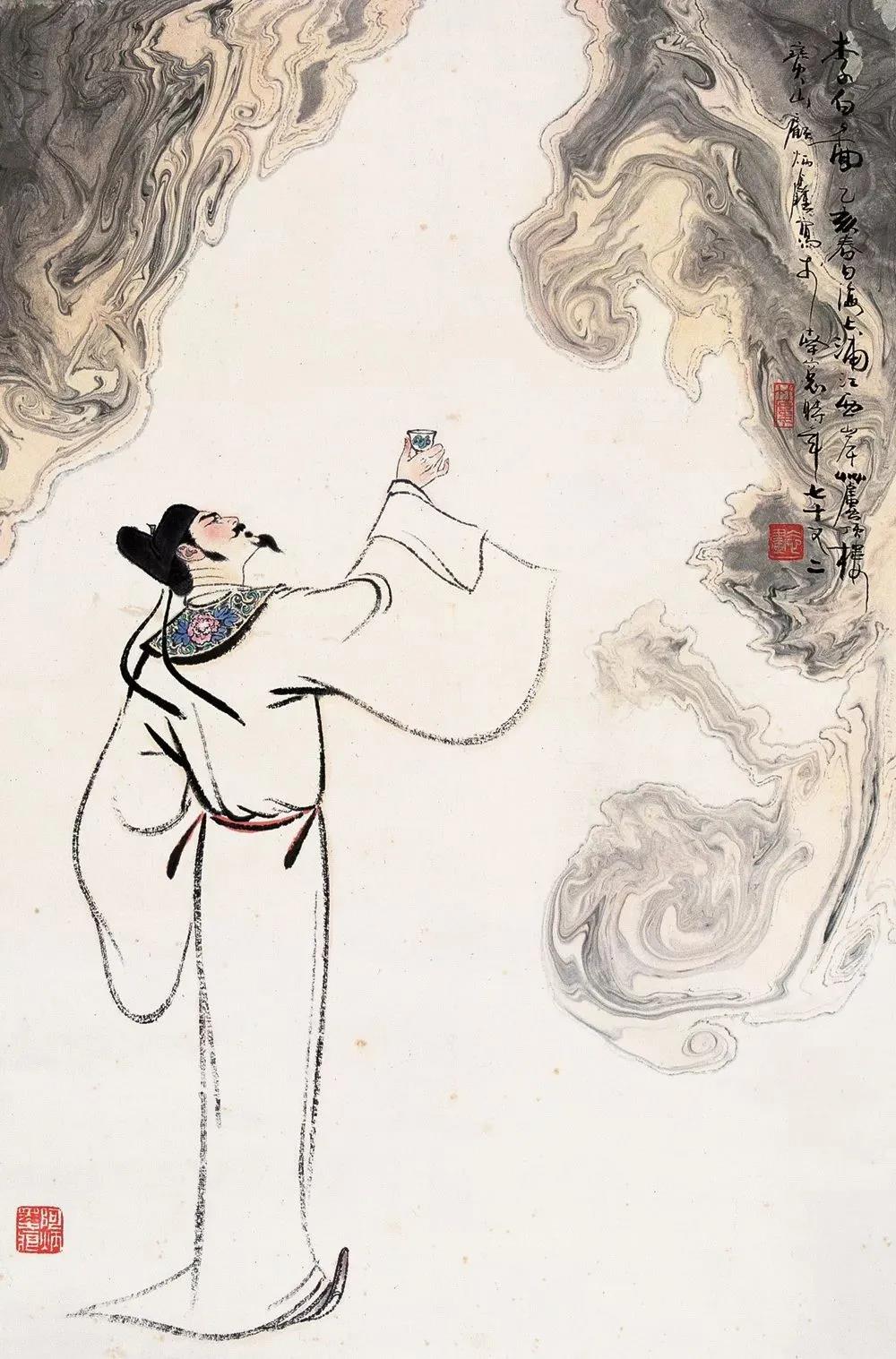 ▲“诗仙”李白劝自己喝酒：“举杯邀明月，对饮成三人”。（图片来源：三联生活周刊）